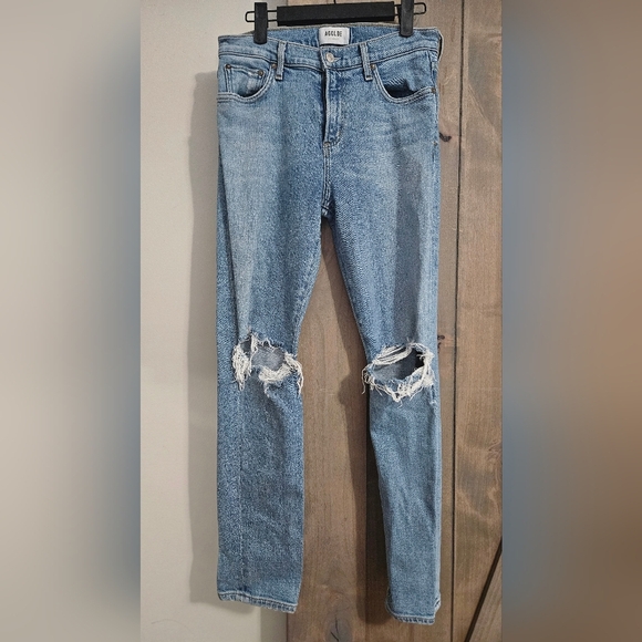 AGOLDE Mid Rise Skinny Straight Toni Jeans In Light Wash Distressed Knee.Size 26 - Picture 7 of 15